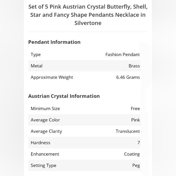 Pink Austrian Crystal Butterfly Star Shaped Pendants Necklace Set silver - Picture 6 of 15